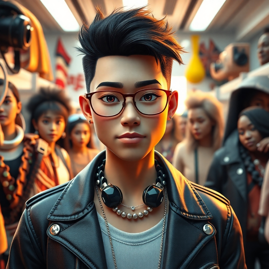 An aesthetically pleasing image portraying a customizable digital avatar in a virtual environment, surrounded by various styles and accessories. The avatar should reflect different cultural backgrounds and personal styles, highlighting individuality and self-expression.