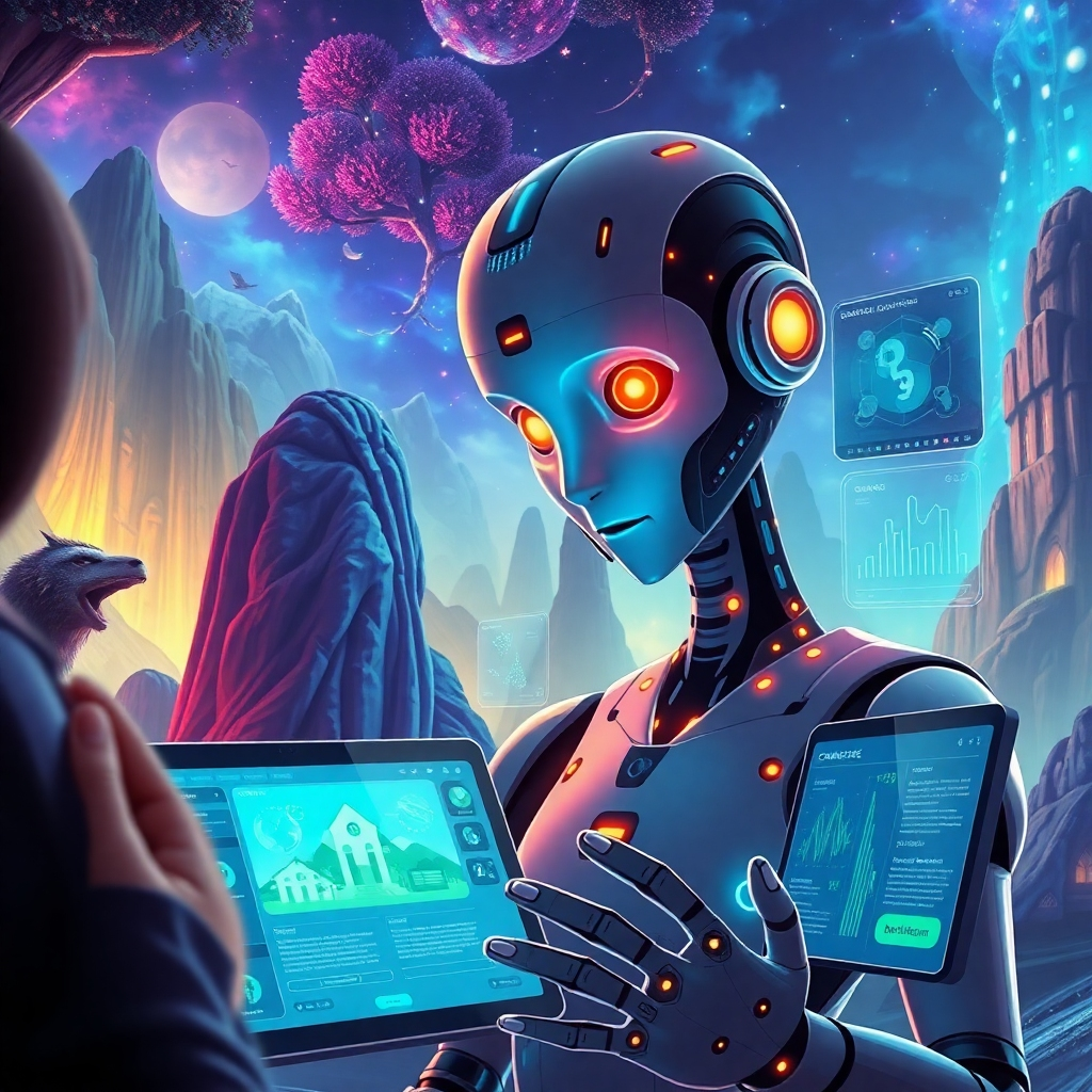 A photorealistic image of a digital assistant avatar that reflects a brand's identity; an attractive, friendly humanoid character designed to represent a company, incorporated with modern technology elements in a sleek, professional environment.